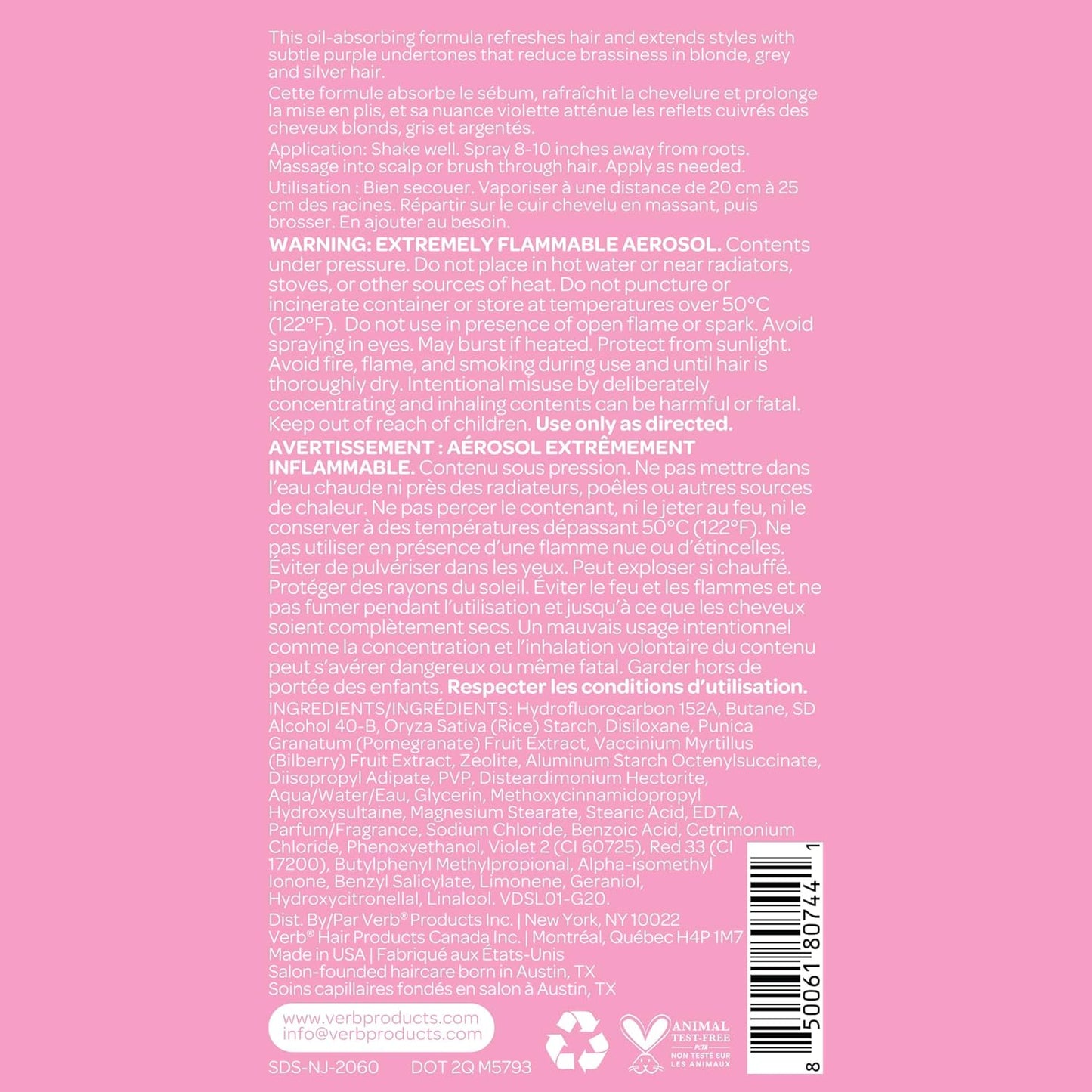 VERB Dry Shampoo Light - Refreshing Spray for Light Tones | Absorbs Oils & Extends Styles - Vegan Formula