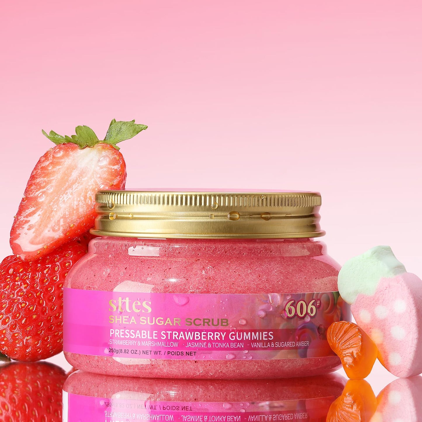 Sttes Smell Rio Shea Sugar Body Scrub 606 (Pressable Strawberry Gummies) – Strawberry Candy Scent Shower Treatment 250g