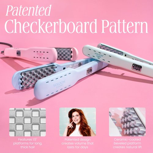 VOLOOM Classic 1-1/2” Inch Professional Volumizing Ceramic Flat Iron - Hair Volumizer & Styling Tool with Adjustable Temp & Auto Shut-Off for Lasting Volume for Thicker Hair - Heat Resistant Case