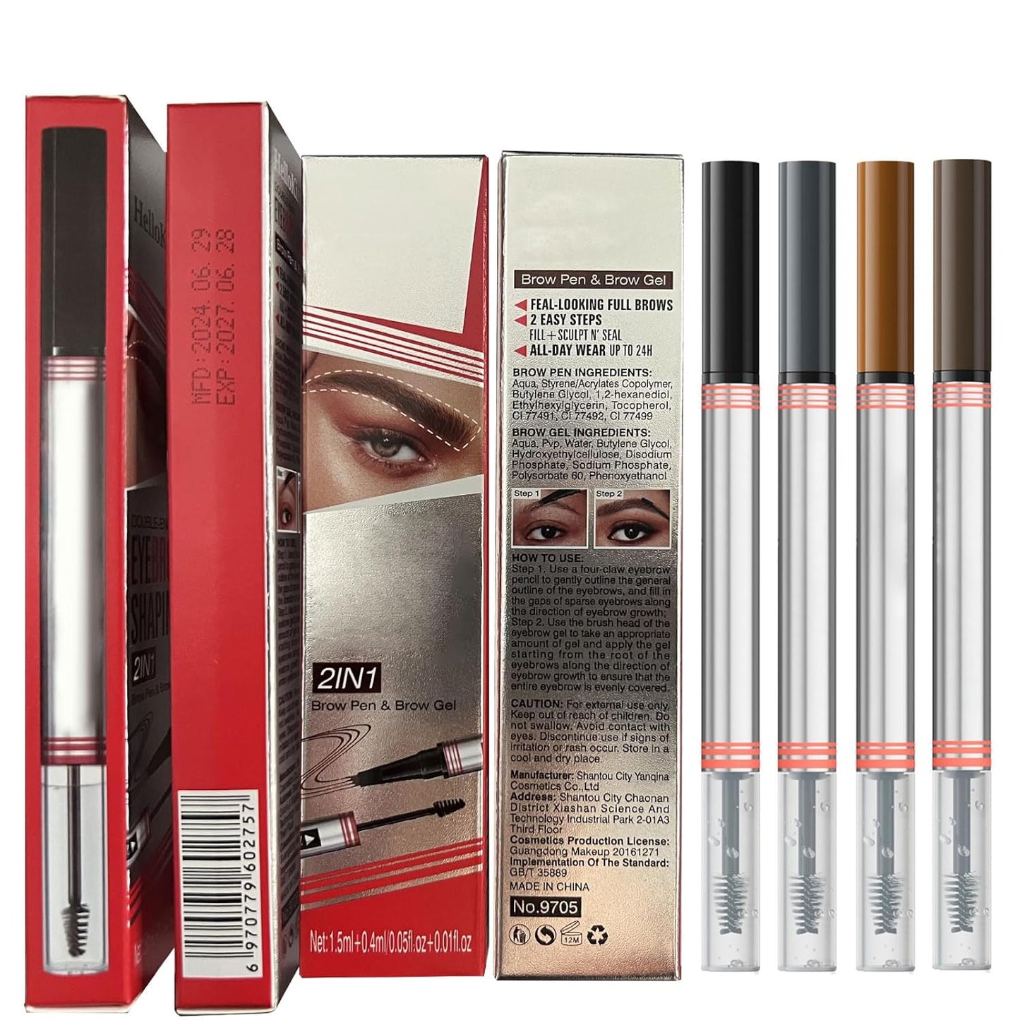Skiennix 2-in-1 Dual-Ended Microblading Eyebrow Pen - Waterproof, Long-Lasting Gel with 4 Fork Tip Design - Light Brown