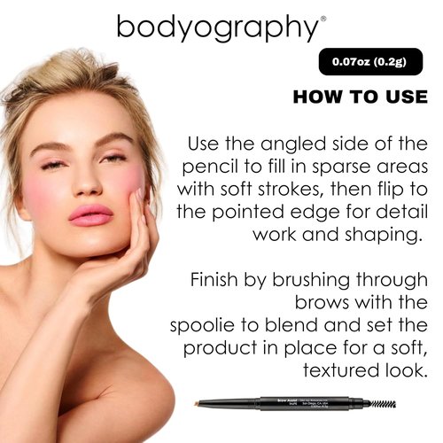 Bodyography Brow Assist - Brown Triangular Tip Eyebrow Pencil with Built-In Spoolie | Defines & Shapes Brows | Vegan Formula with Castor & Coconut Oil