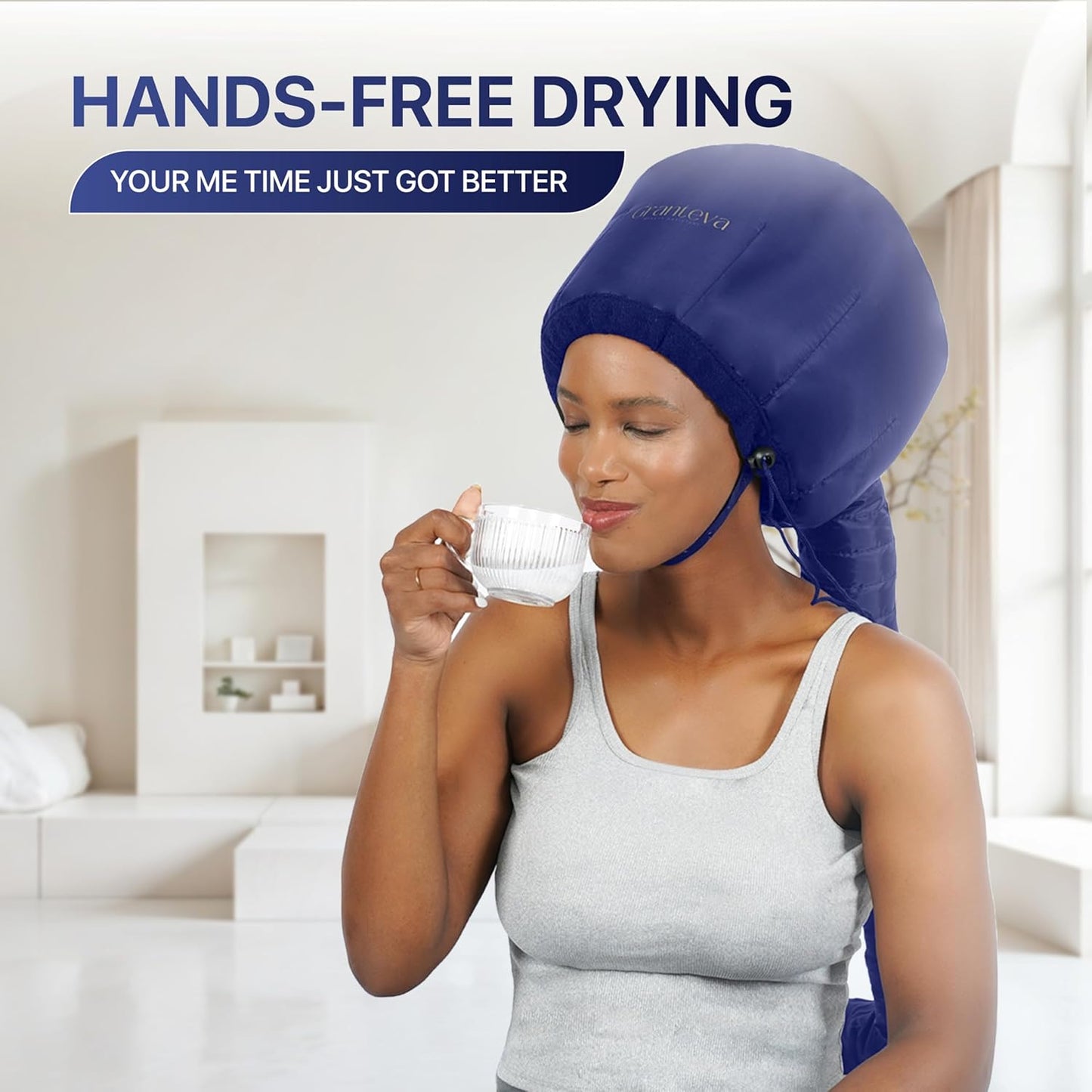 Bonnet Hair Dryer w/A Headband Integrated That Reduces Heat Around Ears & Neck - Diffuser Cap for Hair Dryer Curly Hair, Speeds Up Drying Time, Deep Conditioning at Home - Large (Purple)