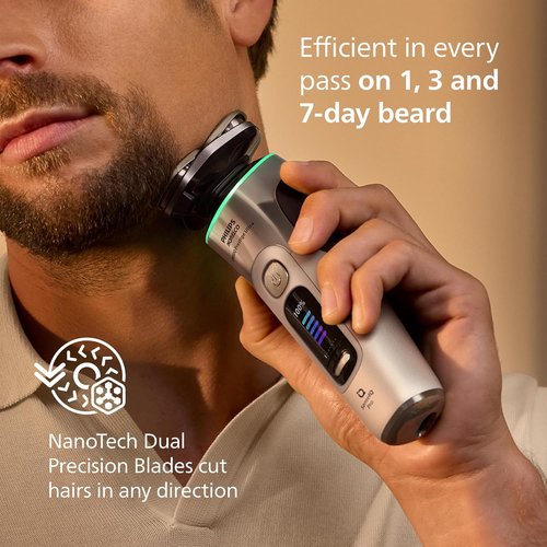Philips Norelco Shaver i9000 Prestige - Wet & Dry Electric Shaver with SenseIQ Pro Technology | White Gold, Triple Lift & Cut System