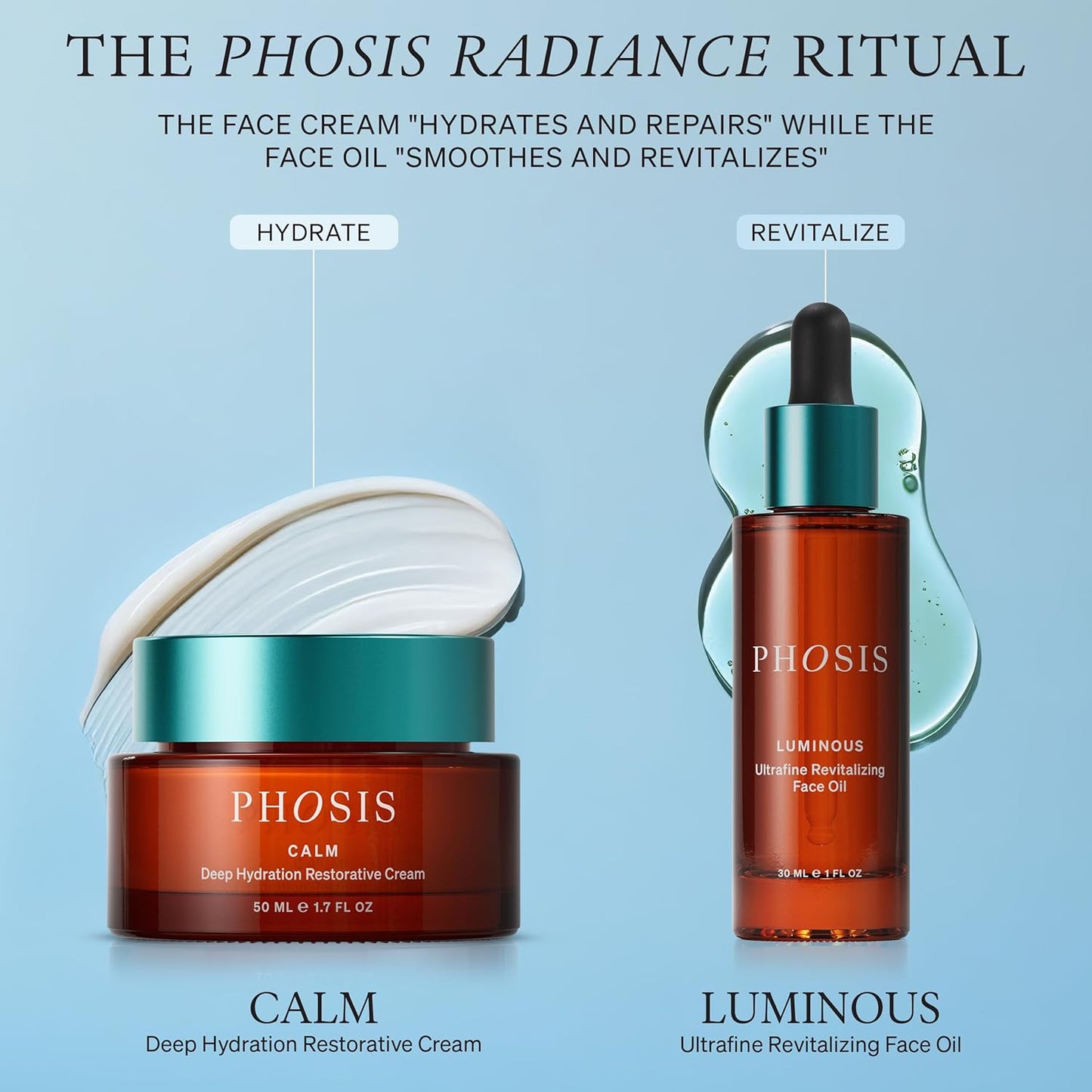 Skiennix Revitalizing Face Oil & Luminous Calm Deep Hydration Cream Set - Moisturizer Duo for Dry, Sensitive & Menopausal Skin - 1.7 fl oz + 1.0 fl oz