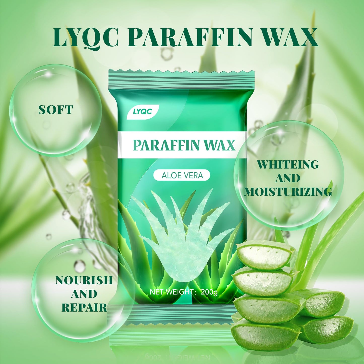 LYQC Paraffin Wax Refill, 10 packs of Paraffin Bath Wax for Hands and Feet for relief of stiff muscles and arthritic pain - deeply moisturises and protects the skin of the hands and feet (Aloe vera)