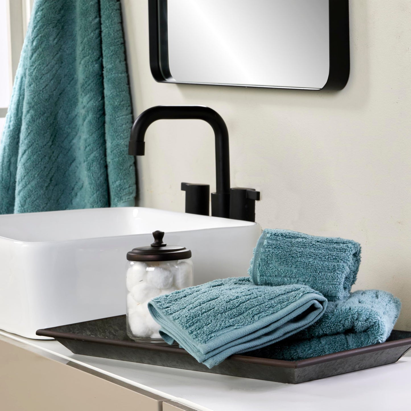 SKL Home CloudSoft Cotton Luxury Hand Towel 2pc Set for Bath/Kitchen/Bar & Gift, Teal