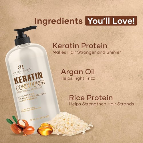 Botanic Hearth Keratin Conditioner - Sulfate-Free Argan Oil Treatment for All Hair Types | 16 fl oz