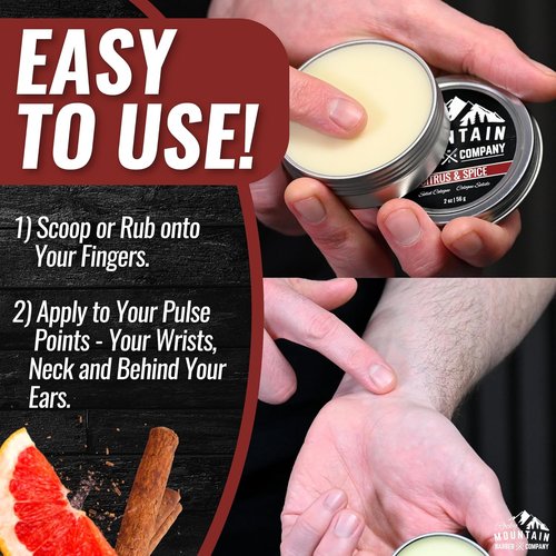 Rocky Mountain Barber Company Solid Cologne for Men - Citrus & Spice Scent | 2 Oz - Long-Lasting Formula with Coconut Oil & Shea Butter