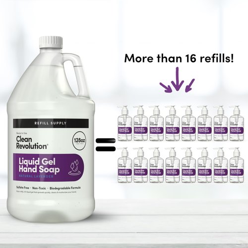 Clean Revolution Liquid Gel Hand Soap, Silky Rich Liquid, Quick Lather, Fast Rinsing, Contains Real Essential Oils (Natural Lavender) 128 Fl Oz