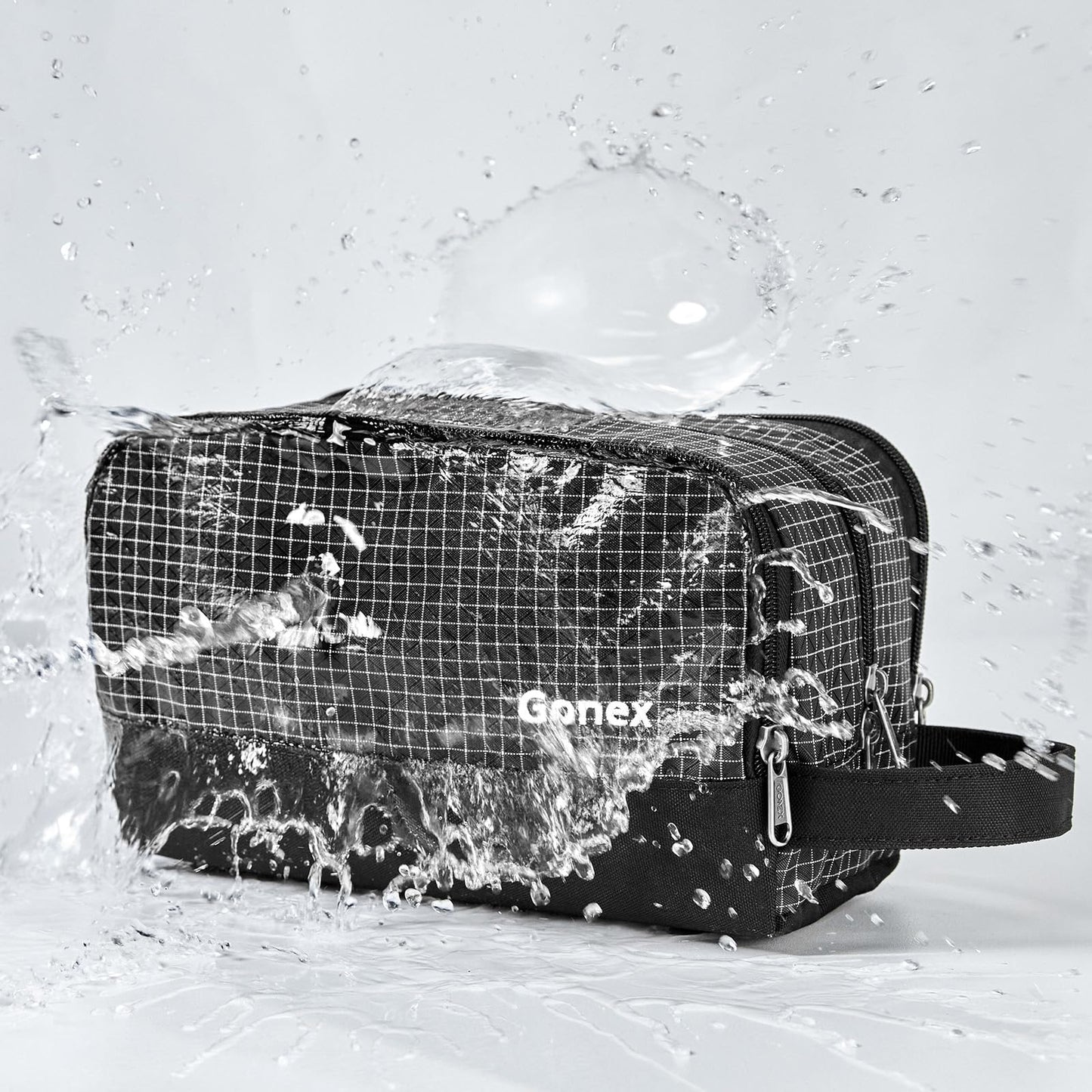 Gonex Travel Toiletry Bag Nylon, Dopp Kit Shaving Bag Toiletry Organizer Checkered Pattern (Black)