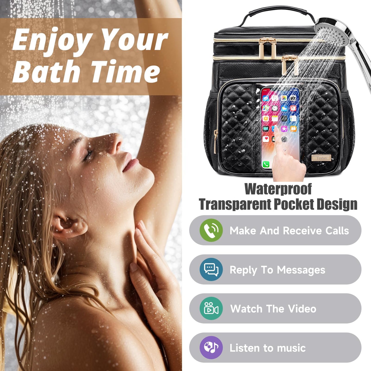 Large Leather Toiletry Bag for Women Men,Bathroom Bag,Water Resistant Portable Shower Caddy for College Dorm,Hanging Toiletry Bags for Traveling,Gym Camping Cruise Ship Travel Essentials Shower Bag