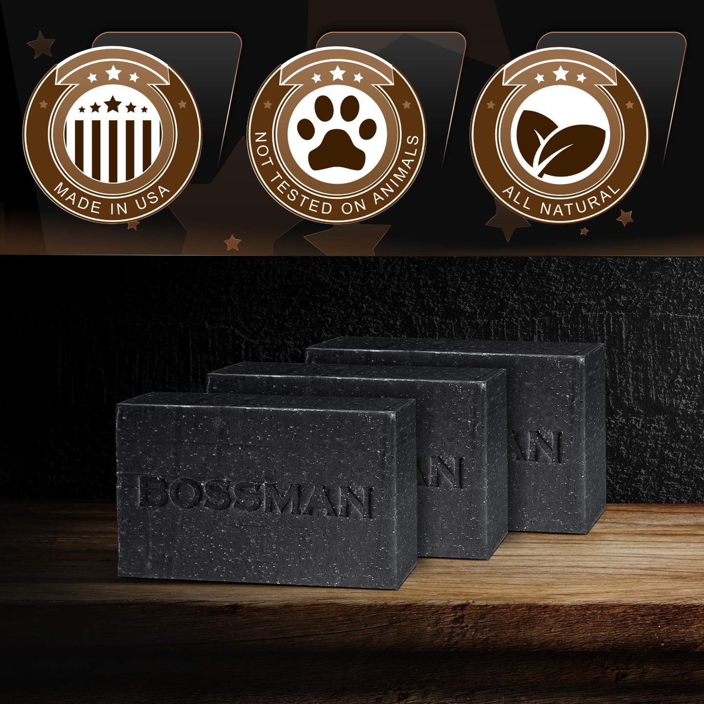 Bossman 3 Pack Mens Bar Soap 4-in-1 All Natural Organic Beard Wash, Shampoo, Body Wash, Shaving and Bath Soap - Essential Beard Care (4oz), Scent- Eucalyptus and Tea Tree