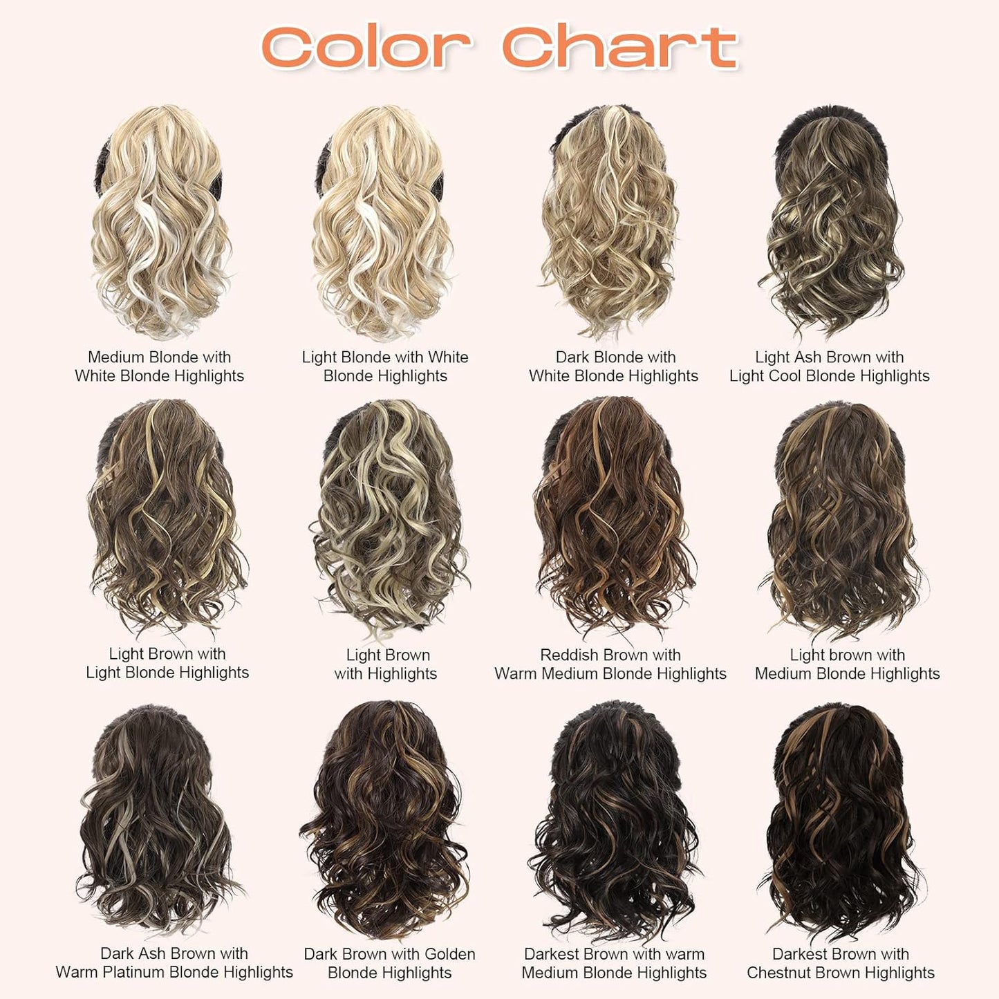 SEIKEA 10" Short Claw Highlight Ponytail Extension Wavy Curly Thick Jaw Clip in Hair Extensions Ponytail Soft Natural Looking Synthetic Hairpiece for Women Brown with Honey Blonde Highlights
