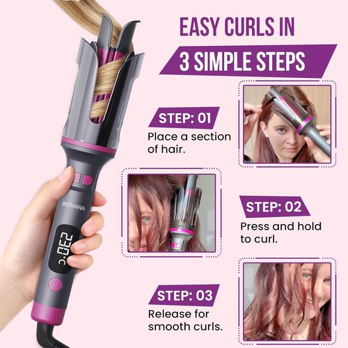 CurlX Pro Automatic Curling Iron - Ceramic Large Barrel with Ionic Technology & 6 Heat Settings