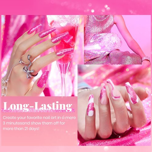 Beetles Glitter Gel Nail Polish - 15ML Hot Pink Reflective Diamond Color Soak Off Sparkle Gel UV Nail Lamp Nail Art Manicure Salon DIY at Home Gifts for Women