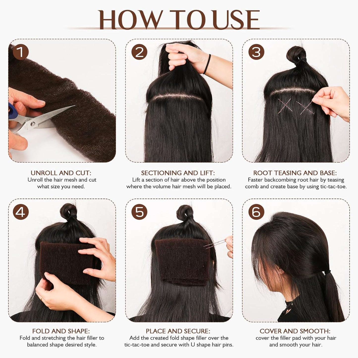 Hair Filler and Hairpins for Updo, Hair Sponge for Updo, Hair Padding,Hair Donuts for Updos, Volume Hair Bumps it Tool, Black