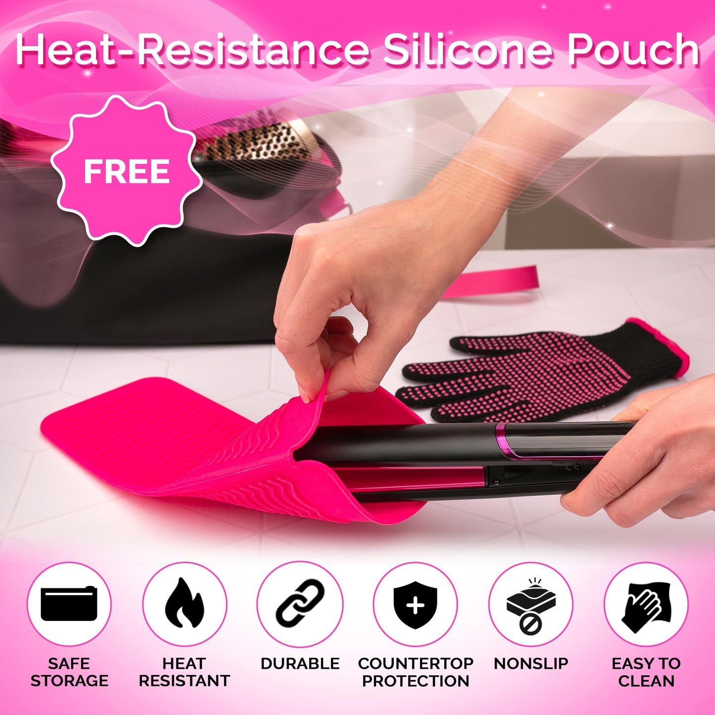 Hair Tool Travel Bag with Heat Resistant Mat for Flat Iron, Straighteners, Curling Iron, Makeup, Toiletries & Haircare Accessories, Portable Hot Tools Organizer with Silicone Mat & Glove