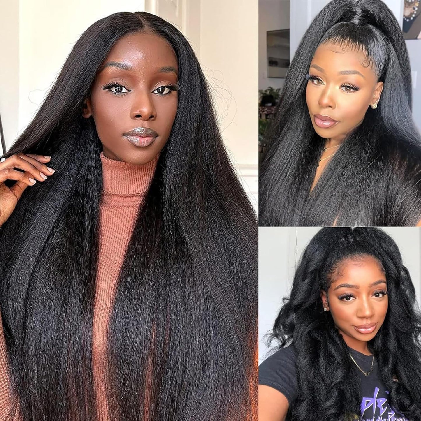 22inch Kinky Straight Clip ins Hair Extensions for Black Women 340g 8 Pcs 22Clips Full Head Yaki Straight Clip ins Synthetic Hair Natural Black for Black Women(2 Pack)