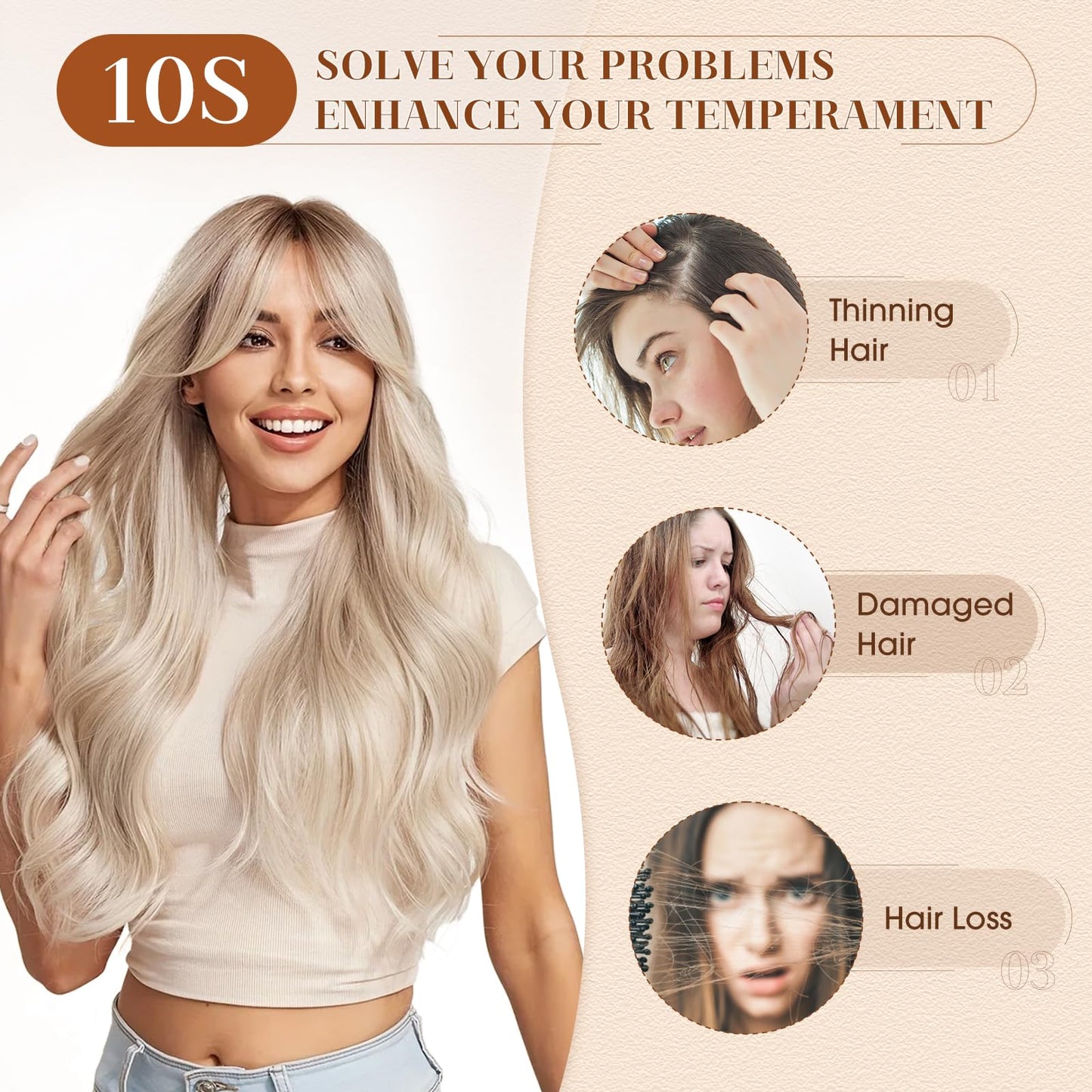 Benehair 14 Inch Hair Toppers for Women 6"x6" Lace Base Clip in Synthetic Hairpieces Wiglets with Bangs Long Straight Hair Topper with Thinning Hair 120g Dark Brown
