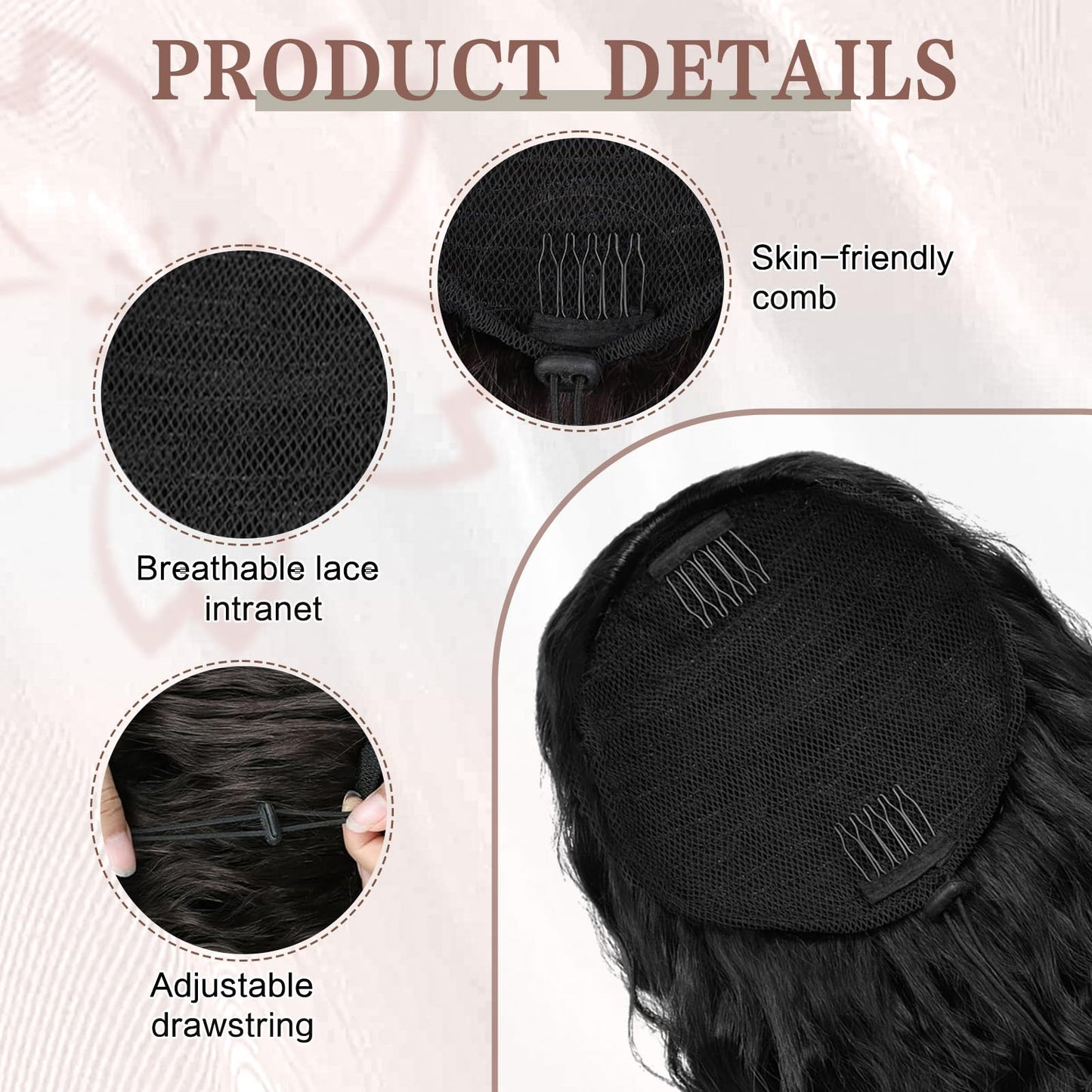 AISI BEAUTY Curly Ponytail Extension 24" Drawstring Ponytail for Black Women Clip in Ponytail Black Ponytail Extension Synthetic Hairpiece for Daily Party(1B)