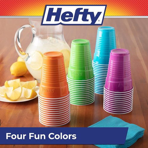 Hefty Disposable Plastic Cups - 16 Ounce Assorted Colors | 100 Count Party Pack