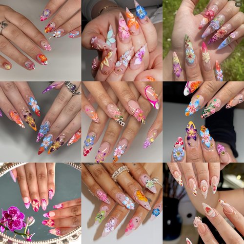 SHUXILIN 60PCS Flower Nail Art Charms 3D Hawaii Flowers Nail Rhinestones Hibiscus Floral Nail Gems Colorful Flower Nail Diamonds Summer Nail Jewelry Tiny Flowers Nail Design for Women Nail Supplies