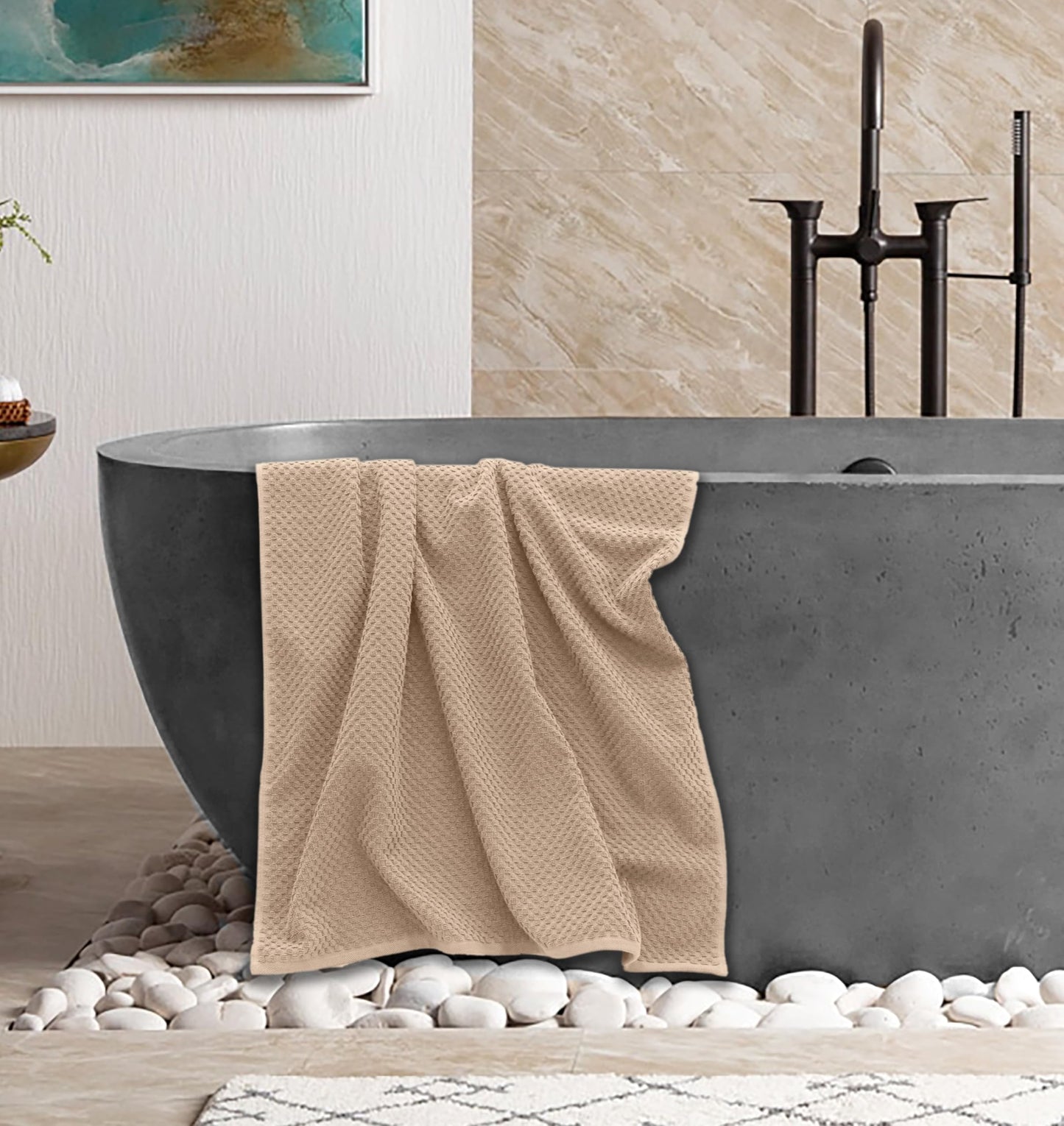 COTTON CRAFT Waffle Bath Towel - Set of 4 Luxury Euro Spa Waffle Weave Towels - 100% Ringspun Cotton Super Absorbent Quick Dry Bath Towel Set - Oversized 30 inches x 56 inches - Linen