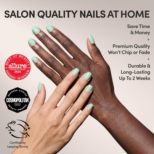 Glamnetic Press On Nails - Short Squoval Fake Nails, Mint Green Glazed Nails, Honeydewy | 15 Sizes - 30 Nail Kit with Glue | Gift for Mom
