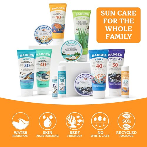 Badger Kids Mineral Sunscreen Cream - SPF 40, 98% Organic, Water Resistant, Reef Friendly | 2.9 fl oz
