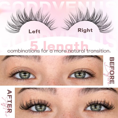 Goddvenus Eyelash Extensions Wispy Natural DIY C Curl Individual Lashes Clusters Black 10-16mm 300pcs