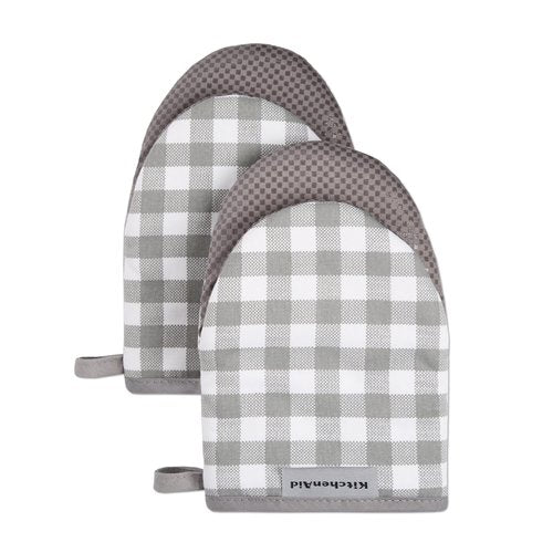 KitchenAid Gingham Mini Oven Mitt 2-Pack Set, Blue Velvet, 5.5"x8"