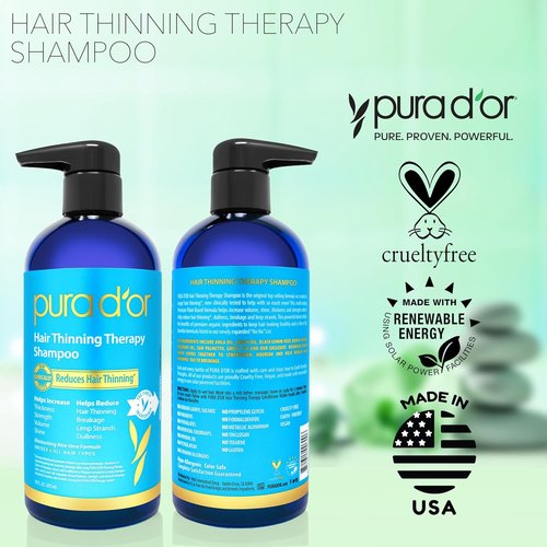 PURA D'OR Biotin Shampoo for Hair Thinning - Original Scent | Clinically Tested Herbal Blend, 16 Oz