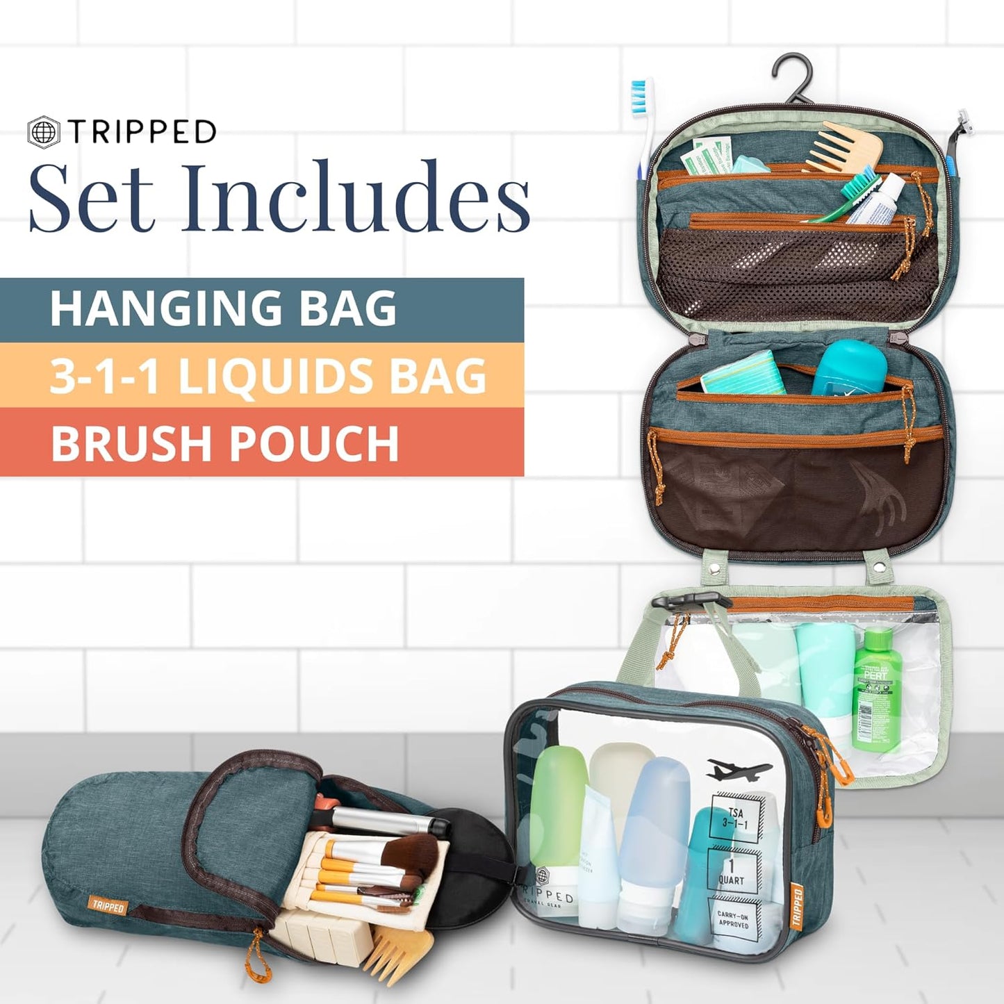 Skiennix Toiletry Bag Kit - Hanging Travel Organizer with TSA Cosmetic Liquid Bag & Ultralight Pouch