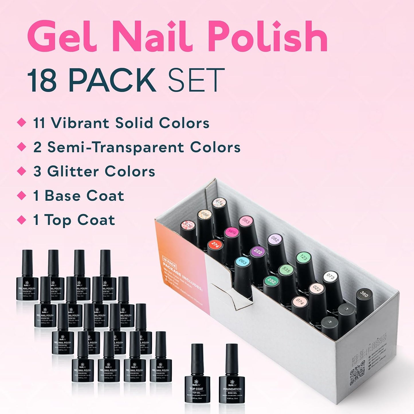SUNUV Gel Nail Polish Kit - 16 Vibrant Colors with Base & Top Coat | Perfect for DIY Manicure at Home