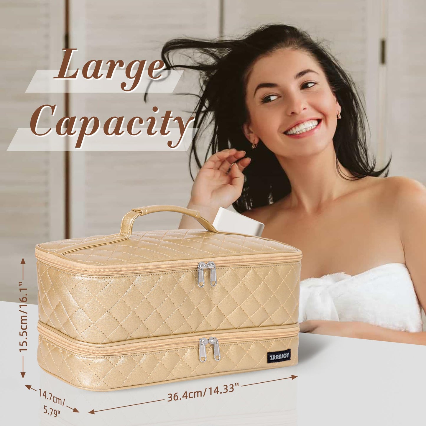 ZRRAJOY Double Layer Storage Case For Shark Flexstyle, Travel Carrying Case For Shark 430/440 Flexstyle, Organizer Bag For Shark Flexstyle/Dyson Airwrap Styler Attachments (Gold)