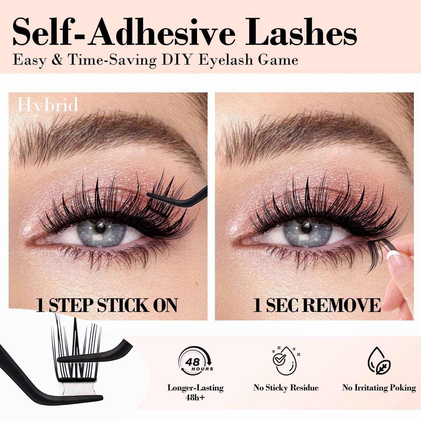 LA MAESII Self Adhesive Lash Clusters, Press-On Lashes No Glue Needed Pre Glued Eyelash Clusters Wispy Cluster Lashes 10-14mm, C Curl Individual Lash Kit, ULTRA-THIN&LIGHT Reusable No Residue(Hybrid)