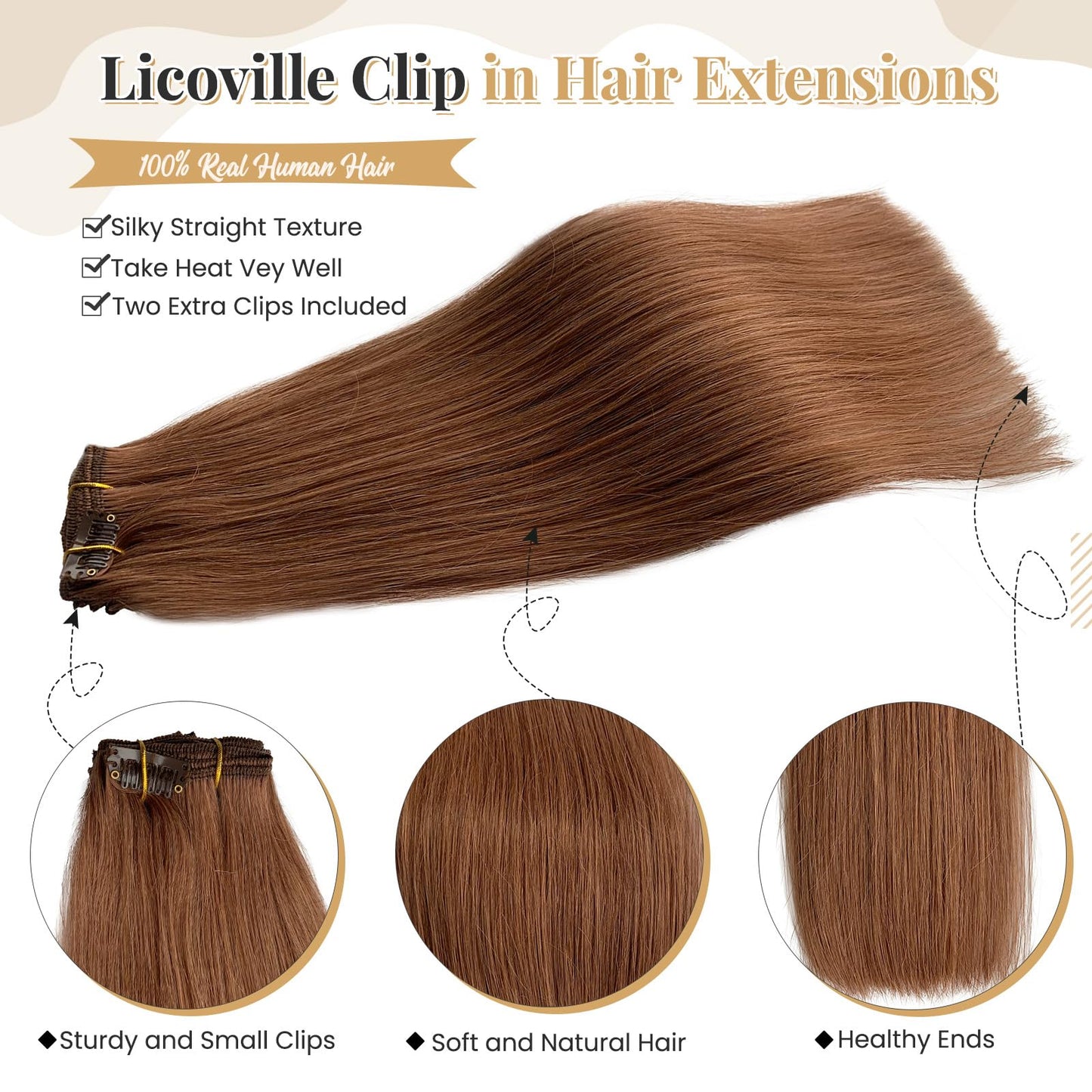 Clip in Hair Extensions Real Human Hair Medium Auburn Short Hair Extensions Clip ins 12 Inch Soft Straight Auburn Clip in Human Hair Extensions with Thick Full Ends 70g 7pcs