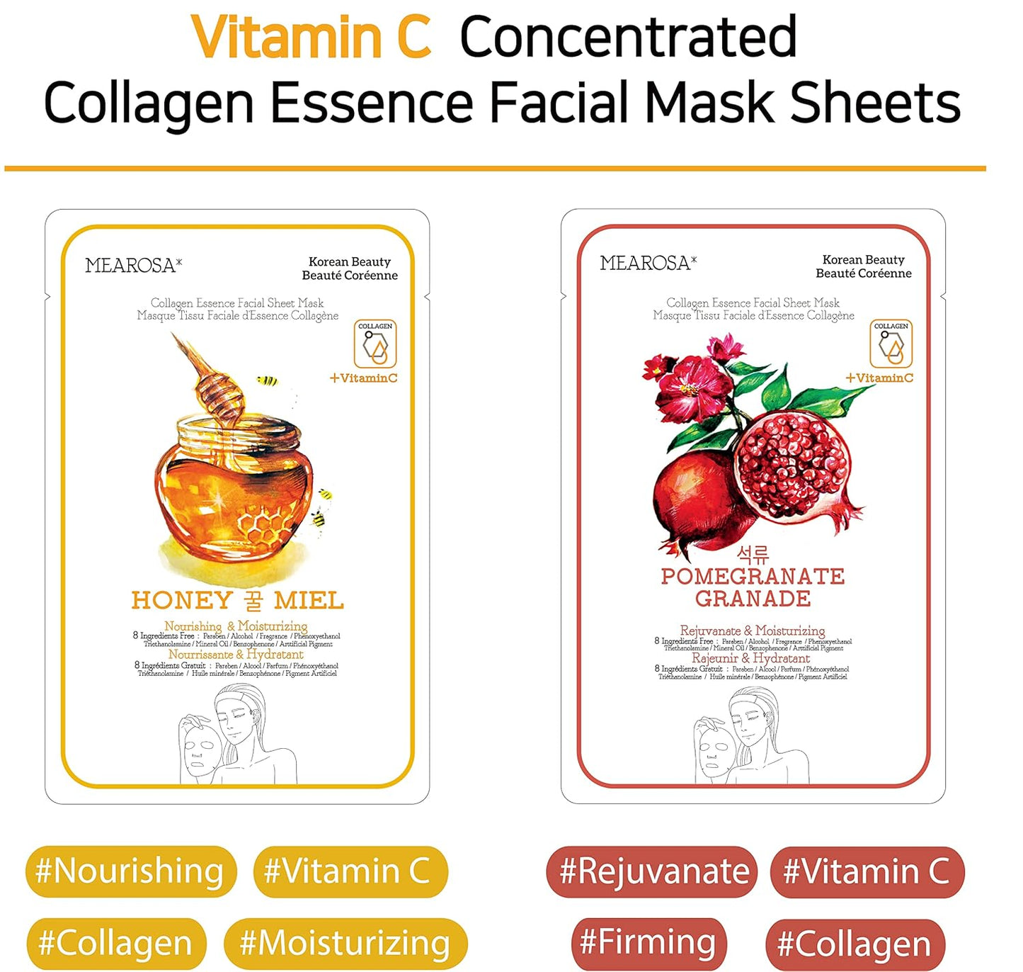 Skiennix Vitamin C Collagen Firming Face Mask - Premium Quality Sheet Mask for Radiant Skin | 8 Pack