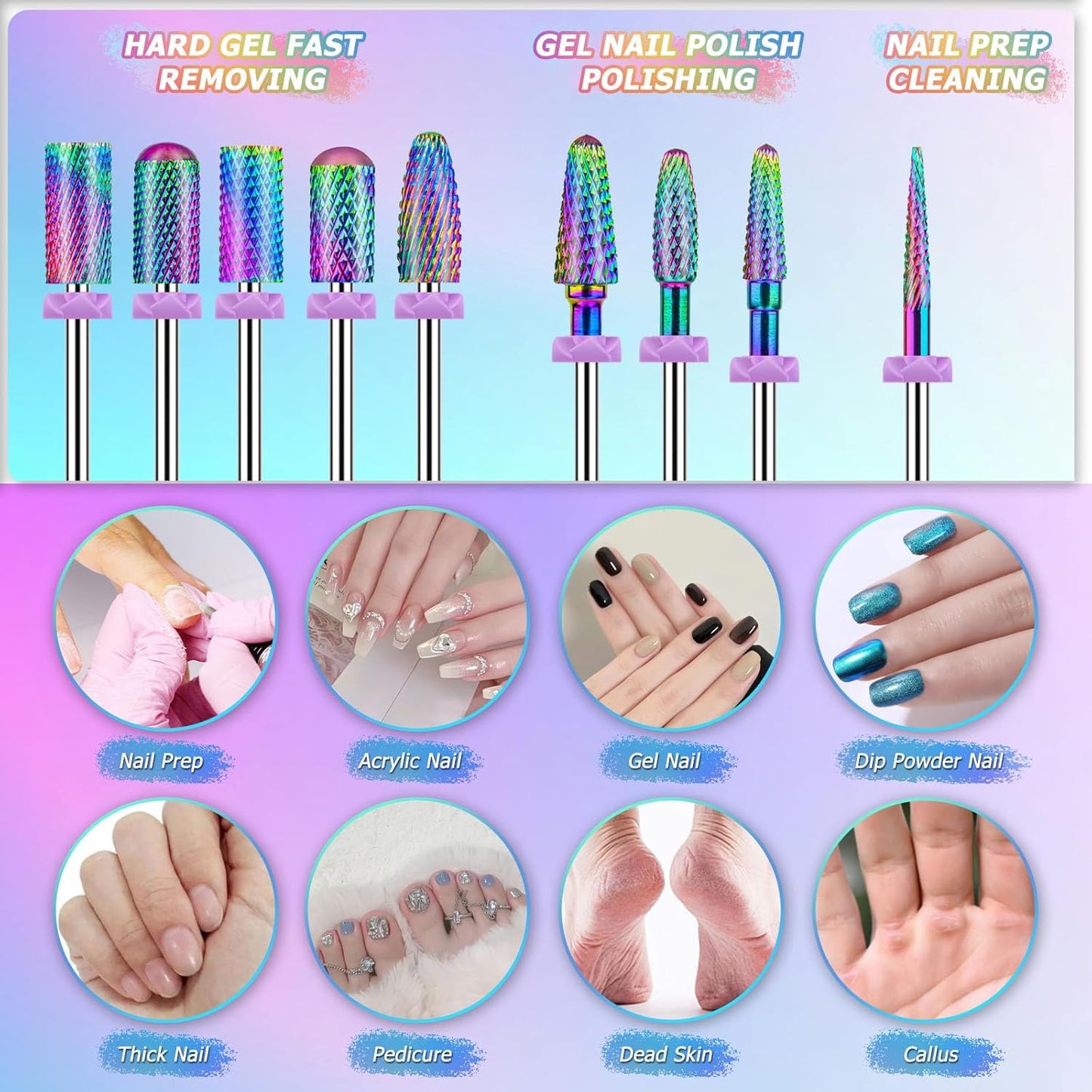 Depvko 21pcs Nail Drill Bits Sets, 3/32 Inch Cuticle Electric Nail File and Ceramic Acrylic Gel Nail Bit Kit, Acrylic Nail Art Tools, Carbide Remover Bits for Manicure Pedicure, Home Salon