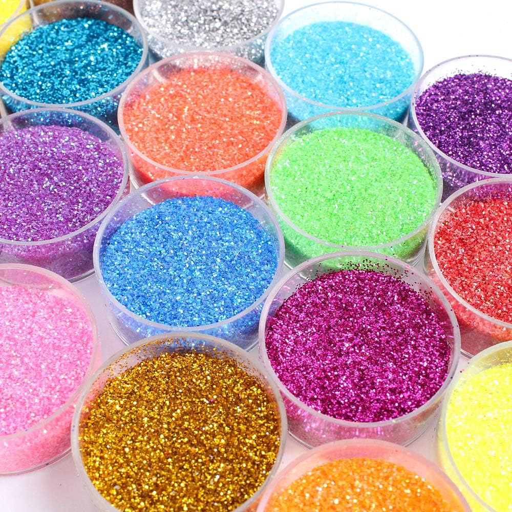 Holographic Chunky Glitter Sequins, 12 Colors Mixed Cosmetic Glitter for Face Body Eye Hair Nail Art Lip Gloss Makeup, Festival Glitter with Different Hexagons Size and Stars (Laser Mix)