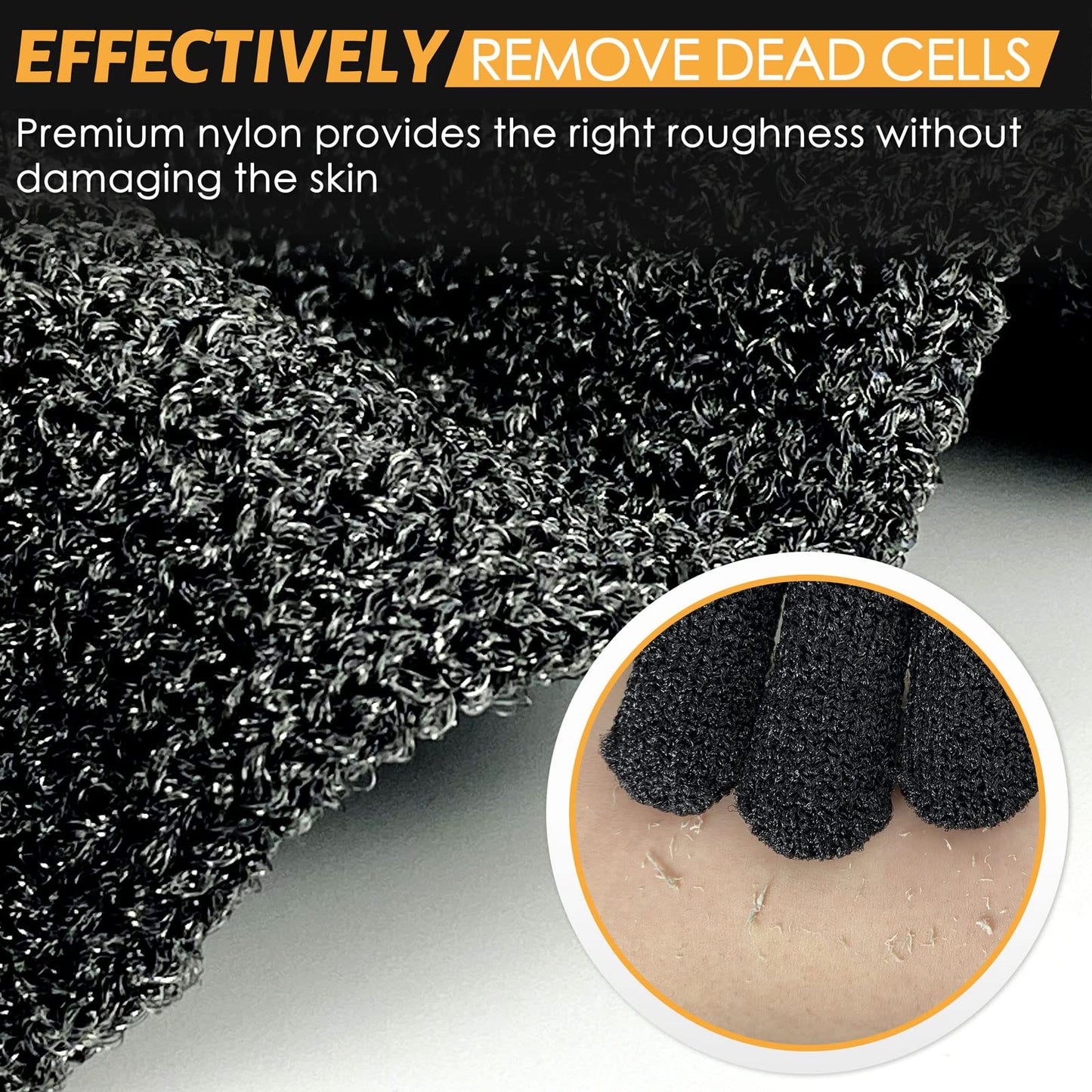 MIG4U Exfoliating Shower Gloves 2 Pairs, Bath Scrub Glove Medium to Heavy Body Dead Skin Removal, Deep Exfoliate Sponge Loofah for Women and Men, Black