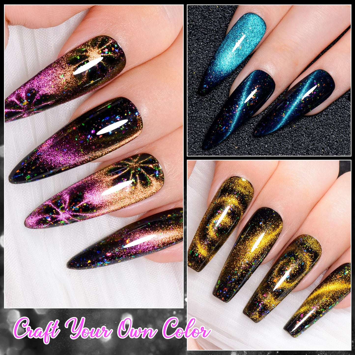 MEET ACROSS Colorful Clouds Cat Eye Gel Nail Polish Set Soak Off UV LED Light Manicure Nail Art Gift Kit 6 Colors With Free Magnet Stick (Colorful Clouds)