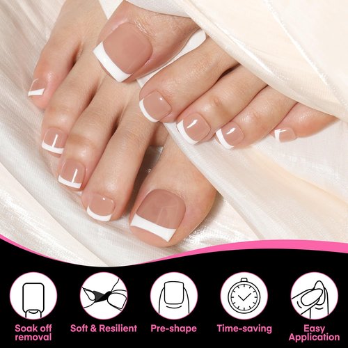 UNA GELLA Square Toe Nail Tips For Big Toe, 504Pcs 15Sizes Soft Gel Full Cover Toe Nail Tip Pre-buff Fake Acrylic Toes Nail Press Ons Soak Off Pedicure For Nail Extensions Home DIY Nails Salon