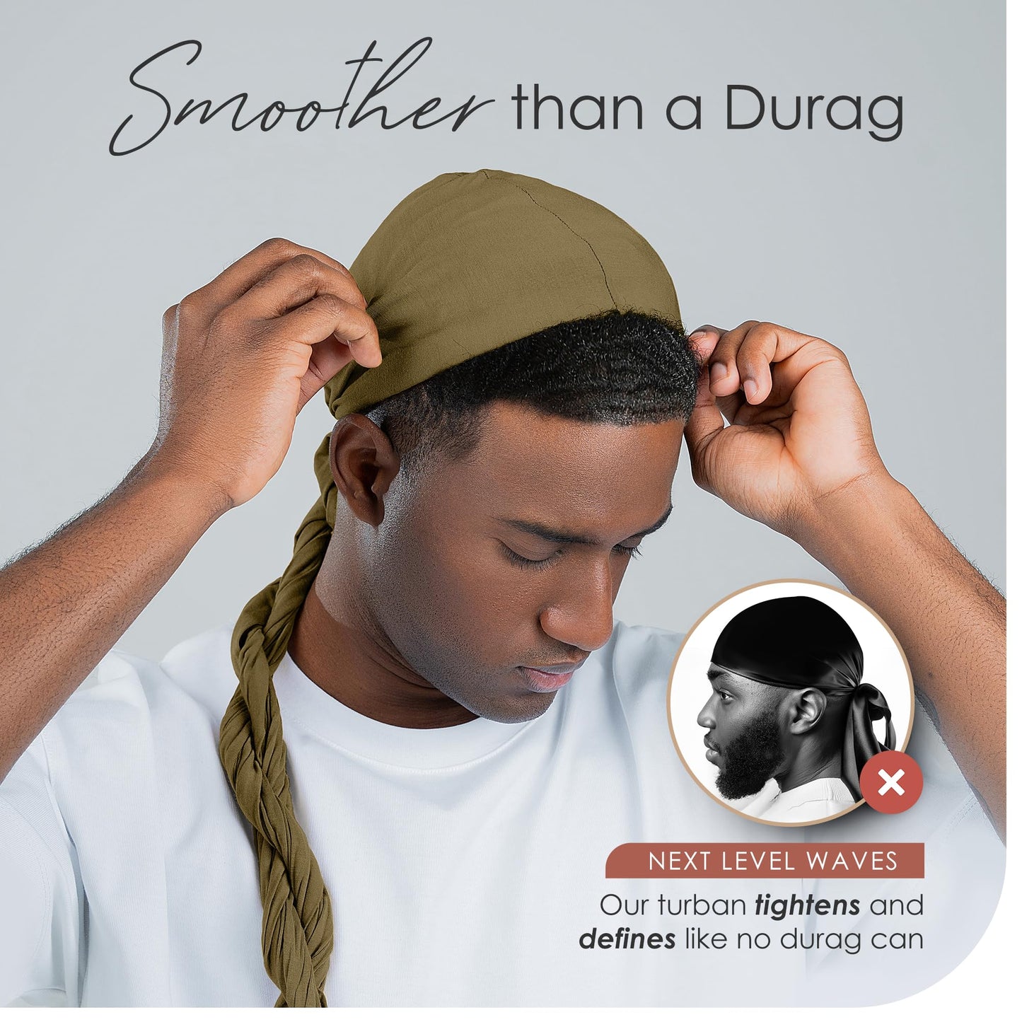 CAPLORD Silk Durag Satin Lined Halo Turban Head Wrap Pre-Tied Skull Cap for Men and Women Sleeping Bonnet Hair Cover Chemo Hair Loss Hat Night Bonnet Olive Green