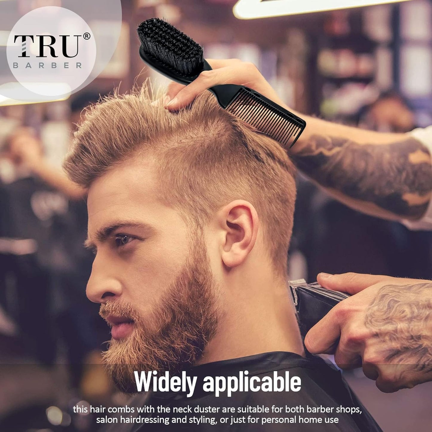 TRU BARBER Pro Fading Brush Set - 2PCS Barber Fade & Cleaning Brushes for Clippers and Beard Styling
