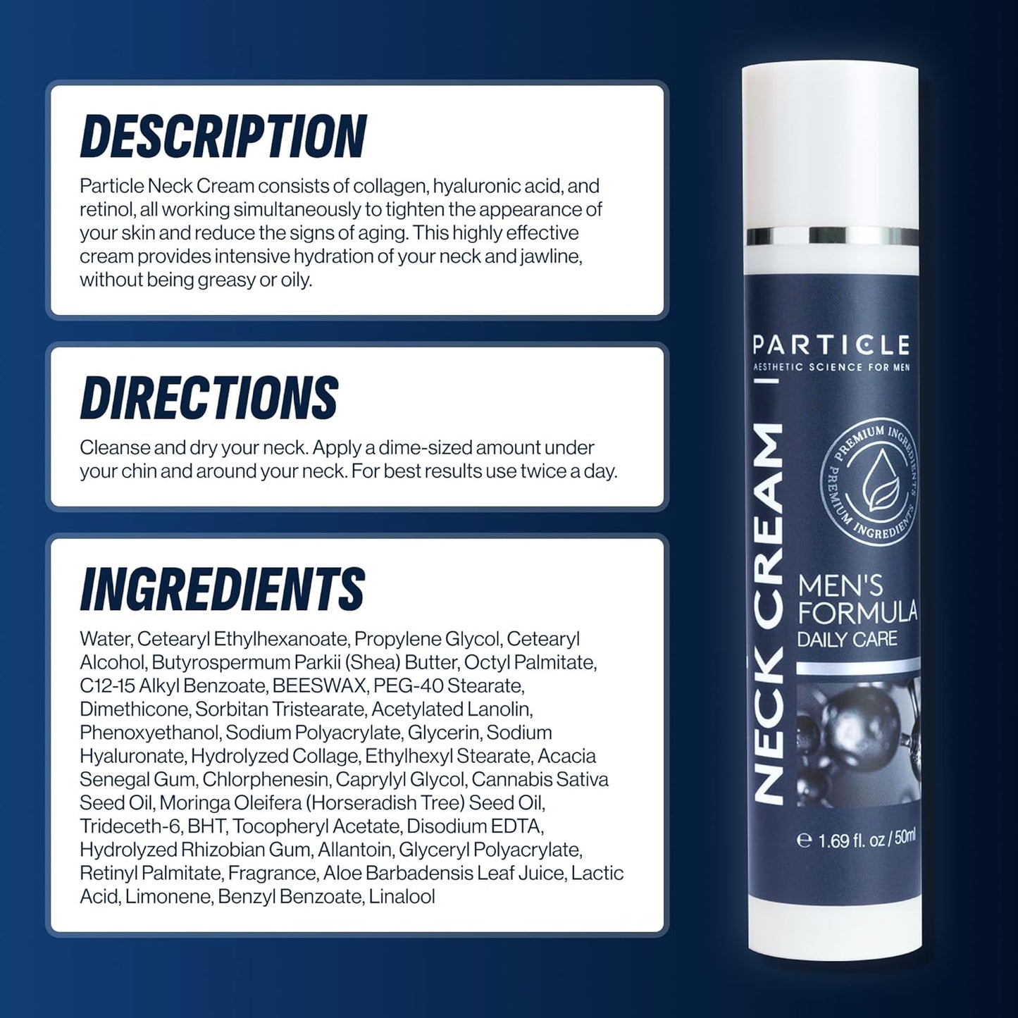 Skiennix Particle Neck Cream - Hydrating Daily Skin Care for Men with Collagen & Retinol | 1.7 fl oz