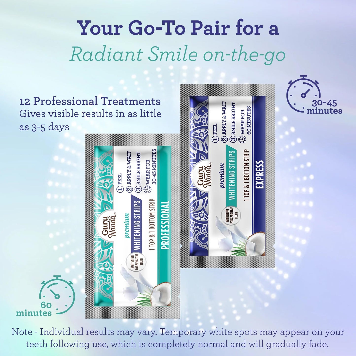 GuruNanda Teeth Whitening Strips -16 Day Treatments - Enamel-Safe Teeth Whitening for Sensitive Teeth, Non-Slip, Dry Strip Technology
