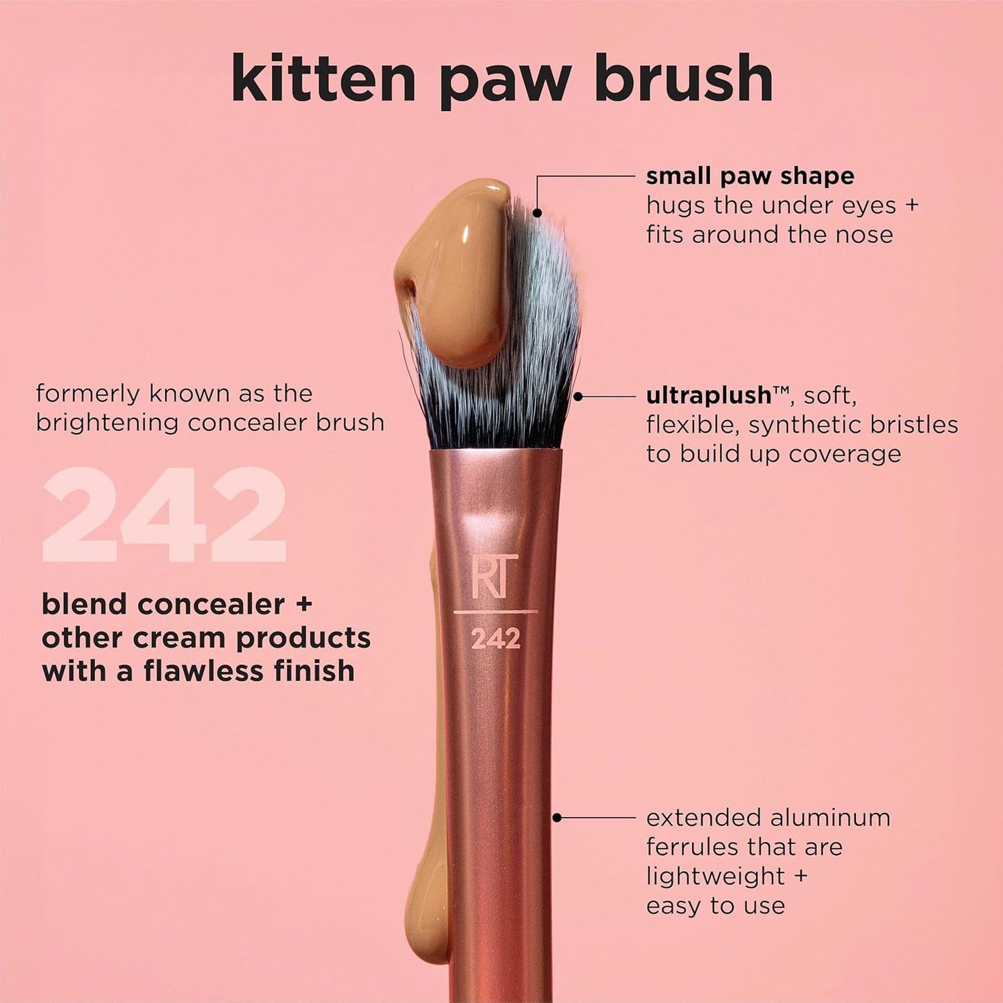 Real Techniques Expert Concealer Brush, Conceal Under Eyes & Cover Blemishes, Makeup Brush For Blending Liquid & Cream Concealer, Brighten Dark Circles, Cruelty-Free, Soft Bristles, 1 Count