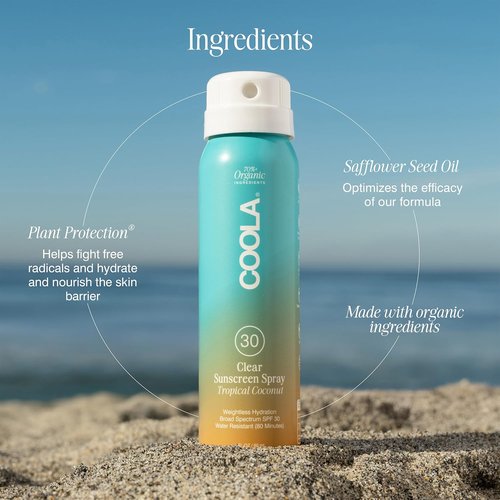 COOLA Organic Sunscreen SPF 30 - Vegan & Gluten-Free Sunblock Spray for Daily Skin Protection | Tropical Coconut Scent