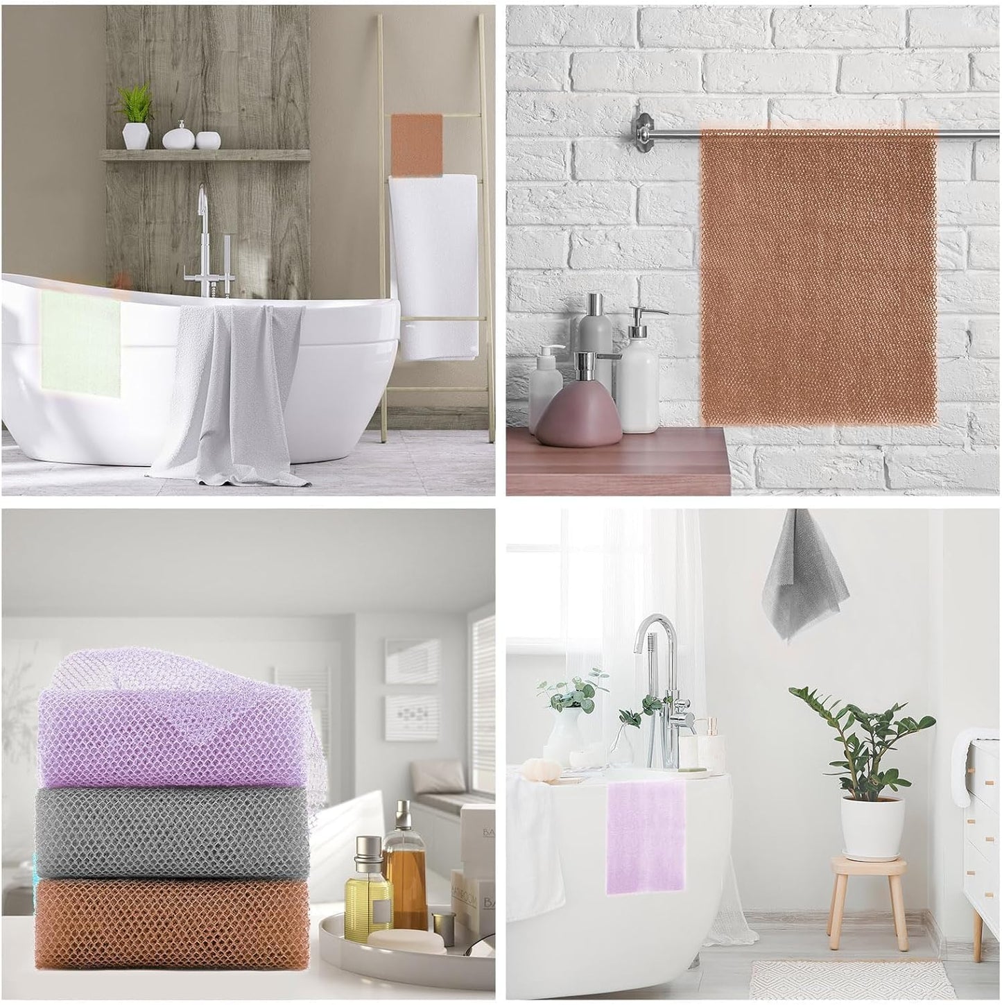 UJFQBH African Exfoliating Net - 3-Piece Bath Sponge Set for Smooth Skin | Purple, Gray, Brown